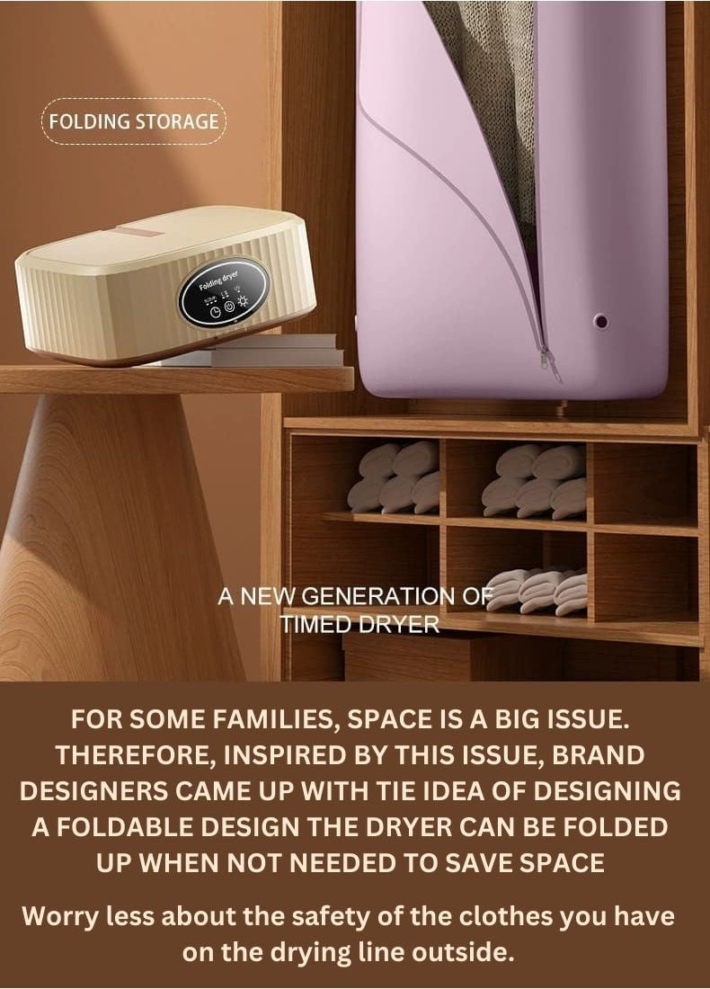 This is a photo of the Clothes-Dryer-and-Sterilize.FOR SOME FAMILIES, SPACE IS A BIG ISSUE. THEREFORE, INSPIRED BY THIS ISSUE, BRAND DESIGNERS CAME UP WITH TIE IDEA OF DESIGNING A FOLDABLE DESIGN THE DRYER CAN BE FOLDED UP WHEN NOT NEEDED TO SAVE SPACE