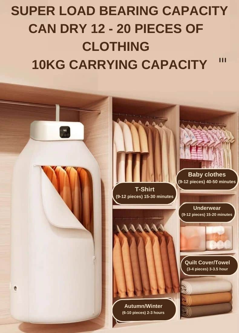 A photo of the Clothes Dryer and Sterilizer (solution-hub.com.ng. showing the carrying capacity of the dryer. 10kg