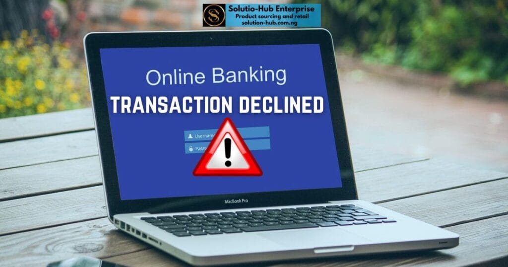 This is an image of a laptop showing an online banking front page for logging in. it is use here in the context of a failed online transaction.