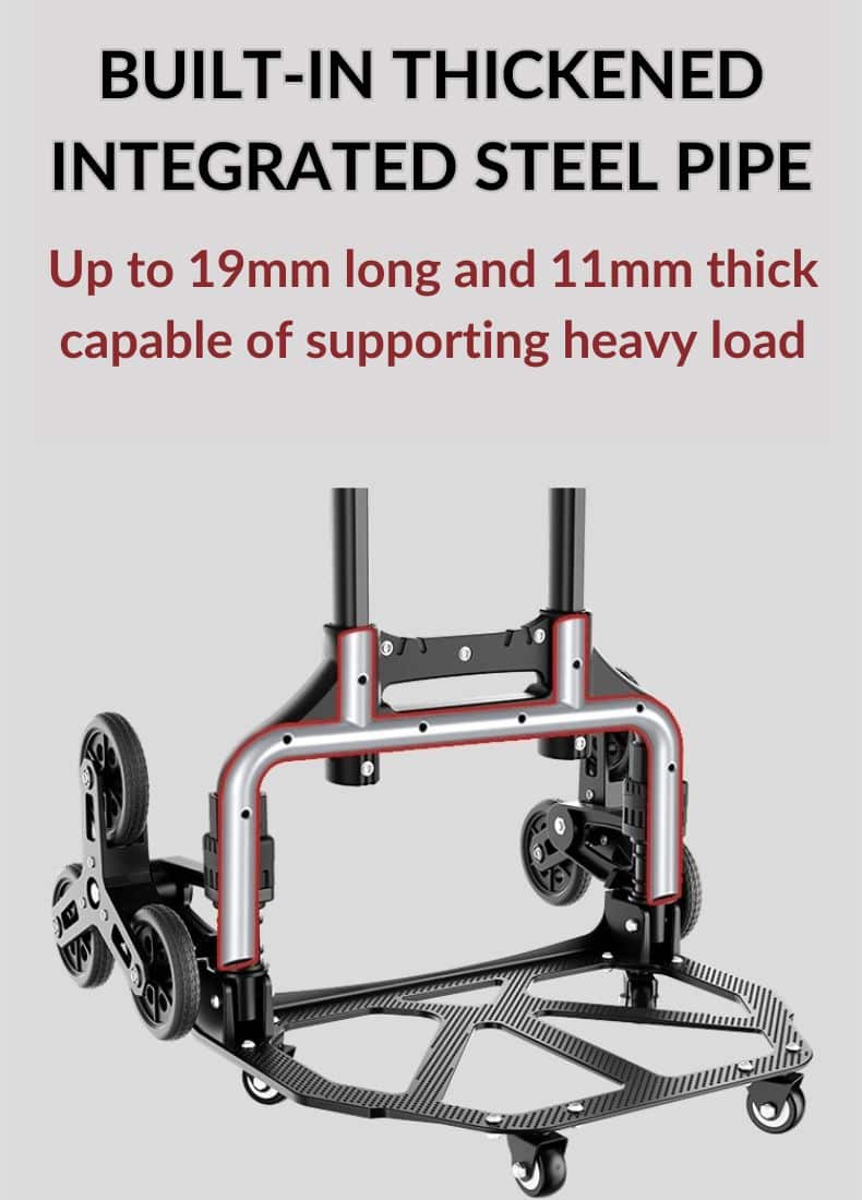picture of the ALL TERRAIN MULTIFUNCTIONAL STAIRS CLIMBING CART. Showing the details o the design and materials used for building the simple machine.