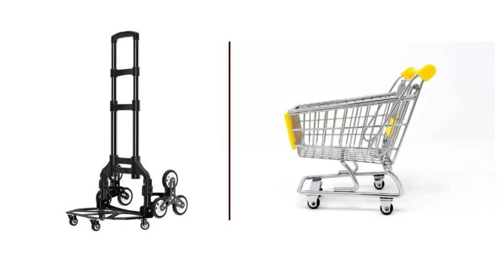 This is an image showing  a cart and trolley. It is used to illustrate the difference between a cart and a trolley