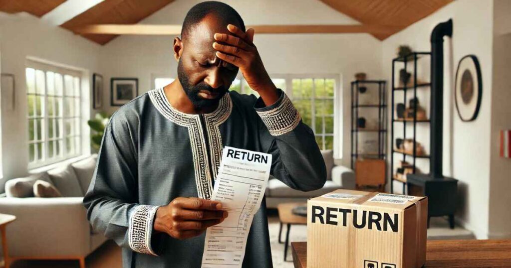 
A customer showing frustration after reviewing the return cost of a product  he ordered.