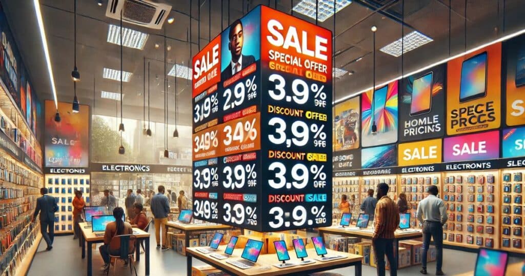 this is a photo of offers on a broad banner in a store