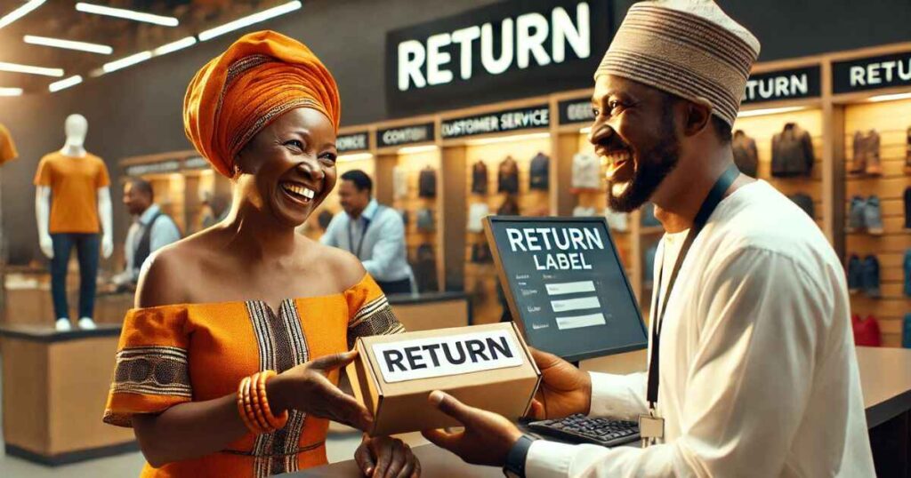 This is a photo of a customer returning her order back to the seller