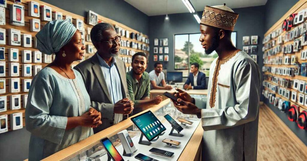 Image showing an African seller in a store attending to his customers as a THE BEST 10 WAYS TO KNOW A GOOD SELLER.solution-hub.com.ng