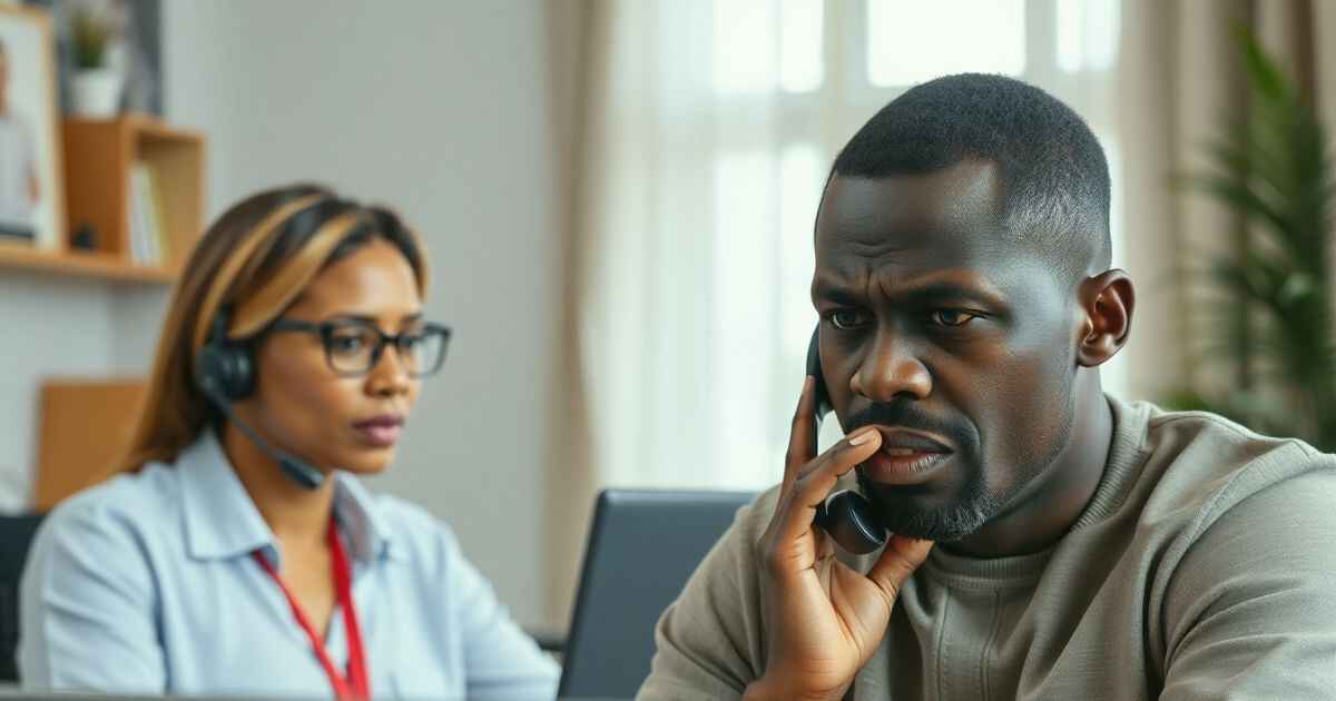 A customer care agent in a money lending firm calling a male customer to inform them that payment is due.