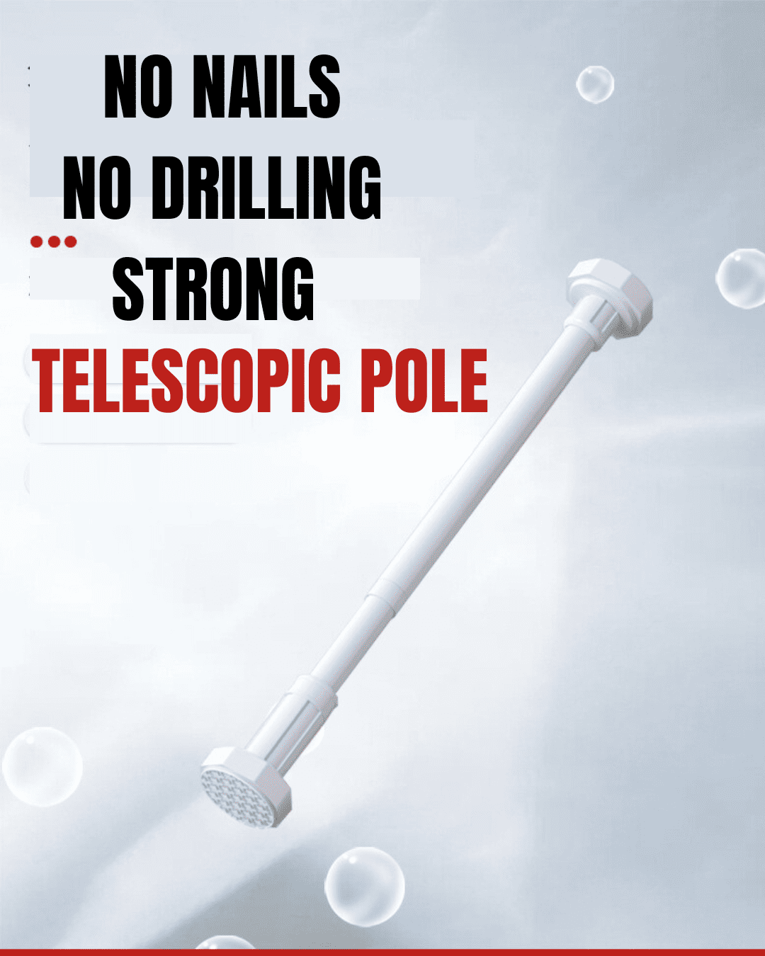 Image of the telescopic pole used for hanging things around the house... it requires no nails or drilling of the walls in the house.